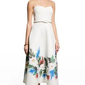 Badgley Mischka Collection Strapless Boarder-Print Scuba Dress size 8